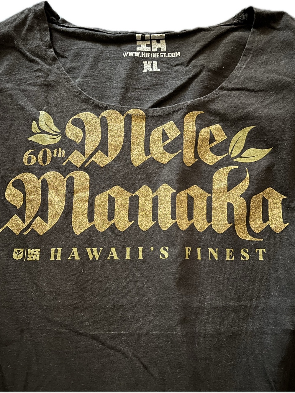 Hawaii's Finest Mele Manaka Gold Print Black Tee (XL)